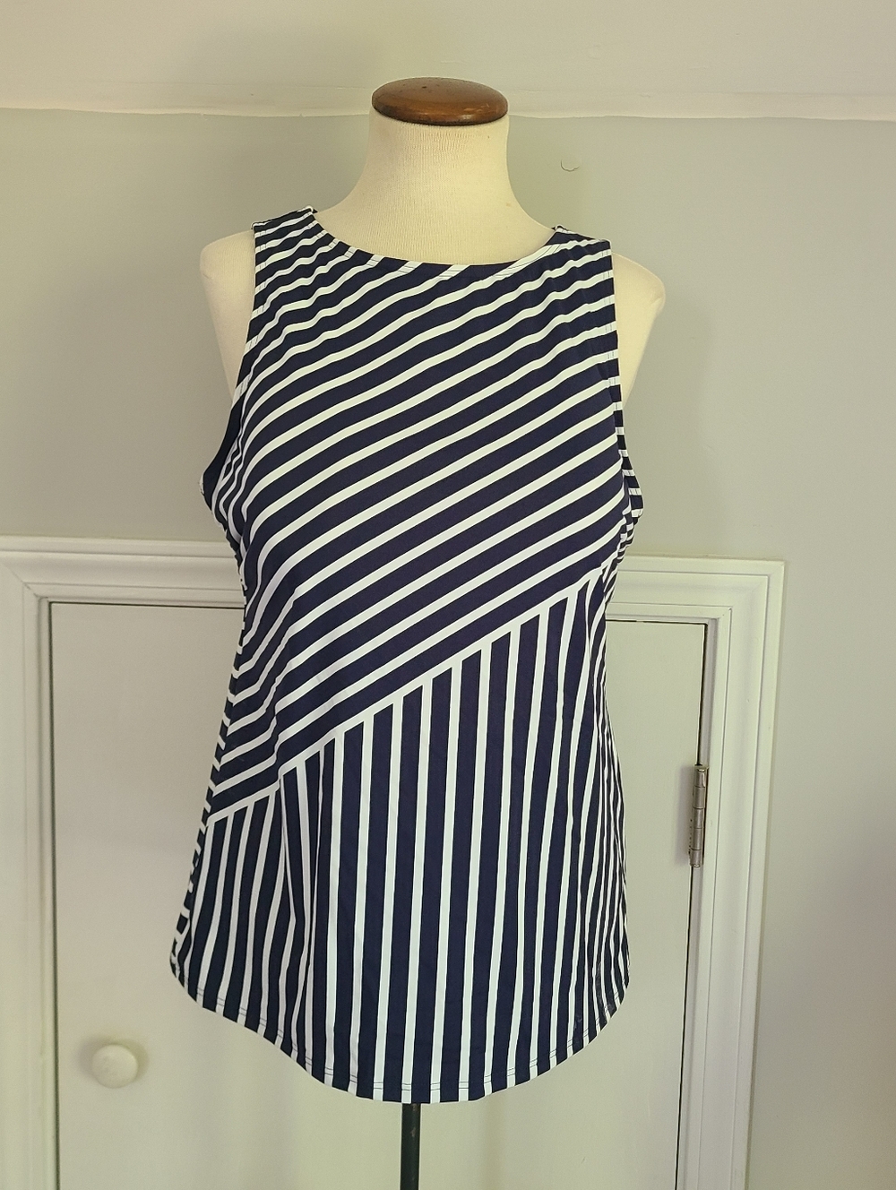 Lands' End Striped Tankini Top Size 14DD Swimsuit Built In Pads Full Coverage